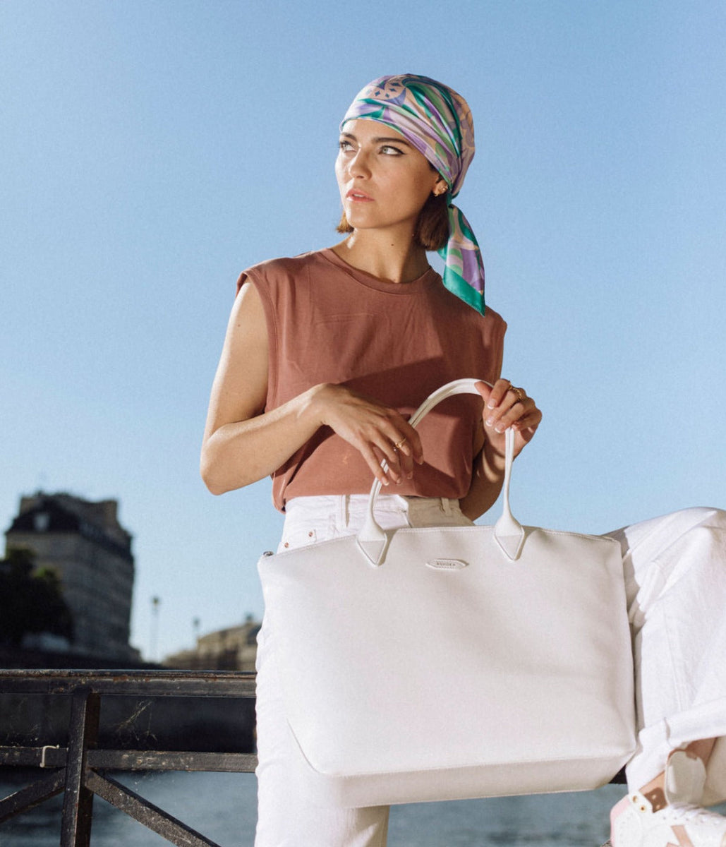 Grand Sac Vegan Elegant Jolly en cuir de pomme blanc – Zebra