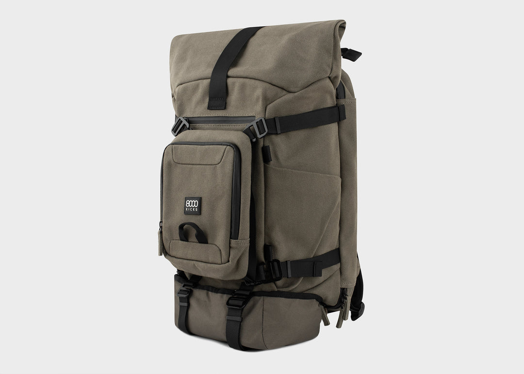 Grand sac à dos écologique en chanvre khaki pour randonnée ou weekend