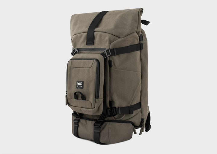Grand sac à dos écologique en chanvre khaki pour randonnée ou weekend