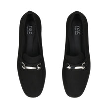 Charger l'image dans la galerie, Black loafers with silver accents on a white background