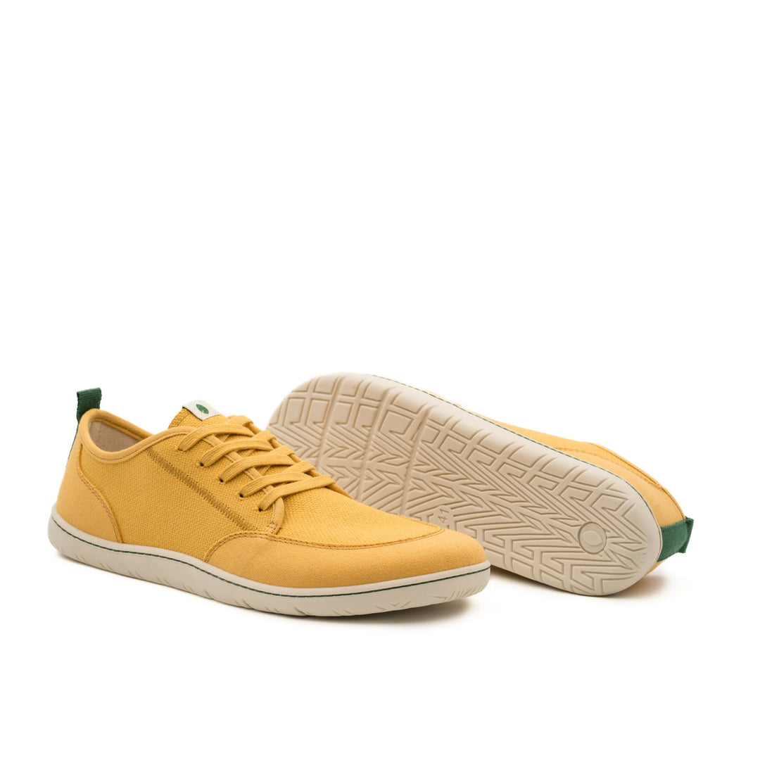 baskets barefoot jaune moutarde en toile recyclée