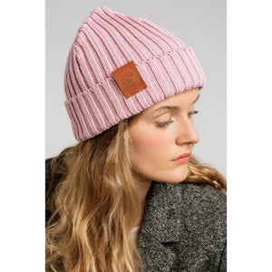 bonnet rose poudré maille coton bio cotelé