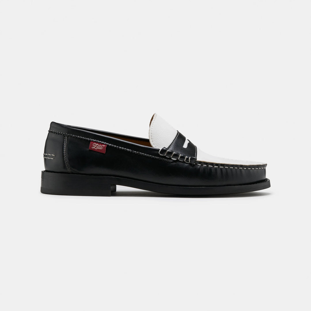 mocassin noir et blanc unisexe en cuir d'olive