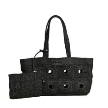 Charger l'image dans la galerie, Cabas et pochette en raphia noir Sac à main vegan made in france totebag moderne citadin style parisien