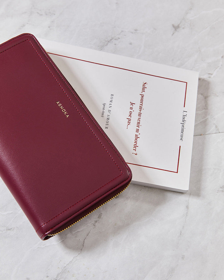 portefeuille compagnon en cuir vegan bordeaux
