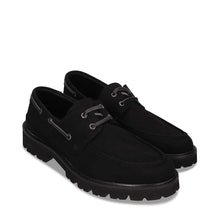Load image into Gallery viewer, chaussures bateau daim vegan noires