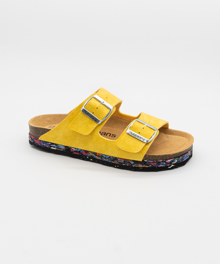 Sandales jaunes style Birkenstock en cuir vegan