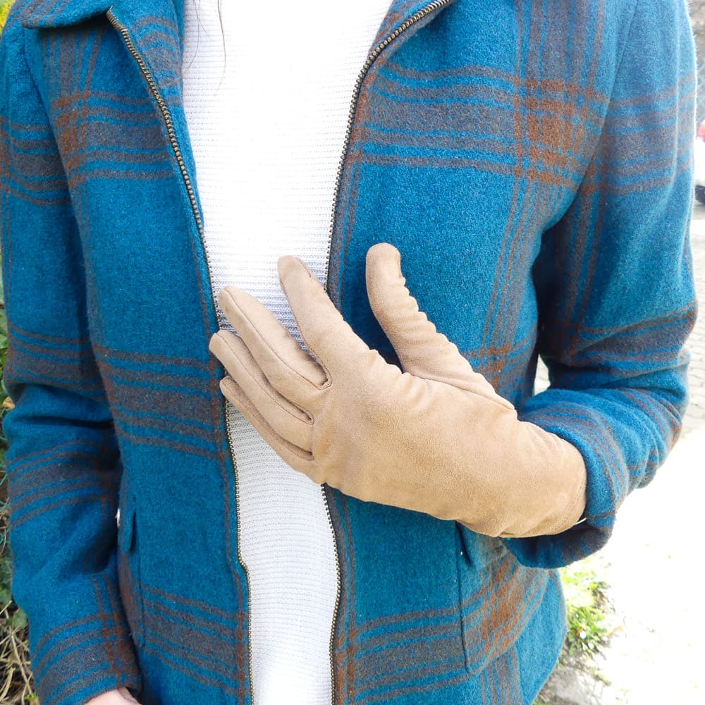 gants vegan effet suede daim camel
