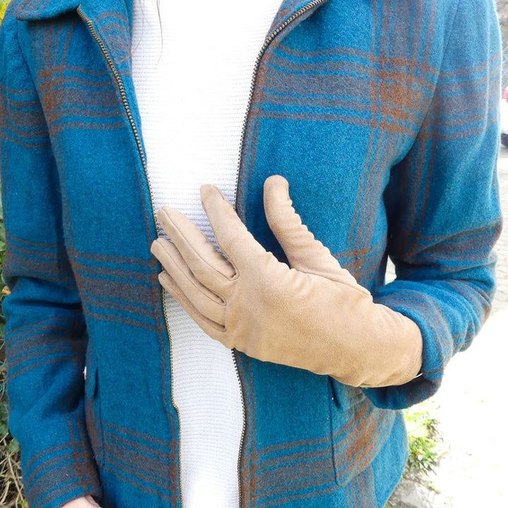gants vegan effet suede daim camel