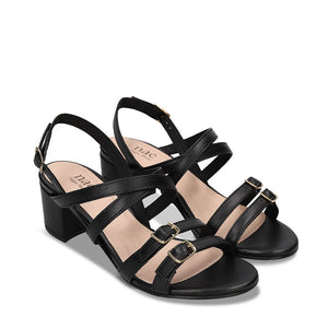 sandales noires à talons en cuir vegan de pomme