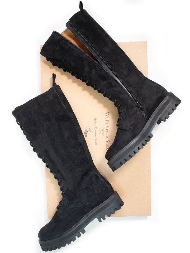 Lace-Up Vegan Suede High Boots