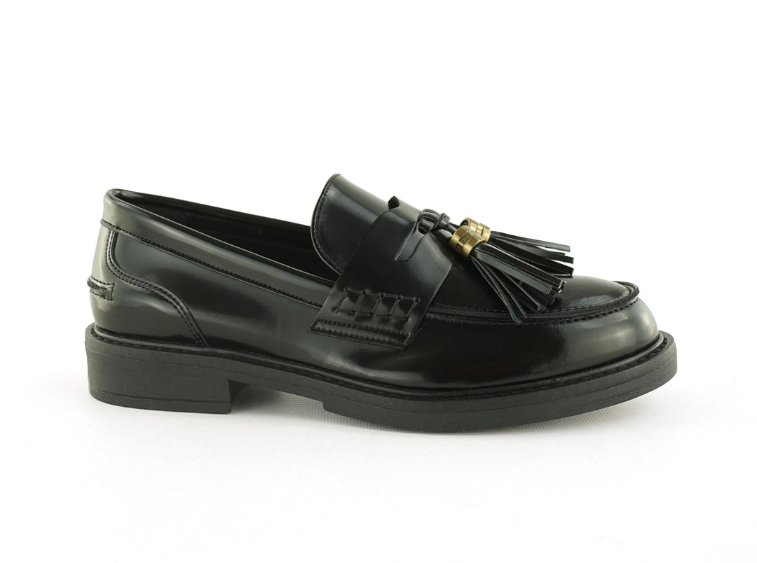 mocassin noir vegan avec pompom