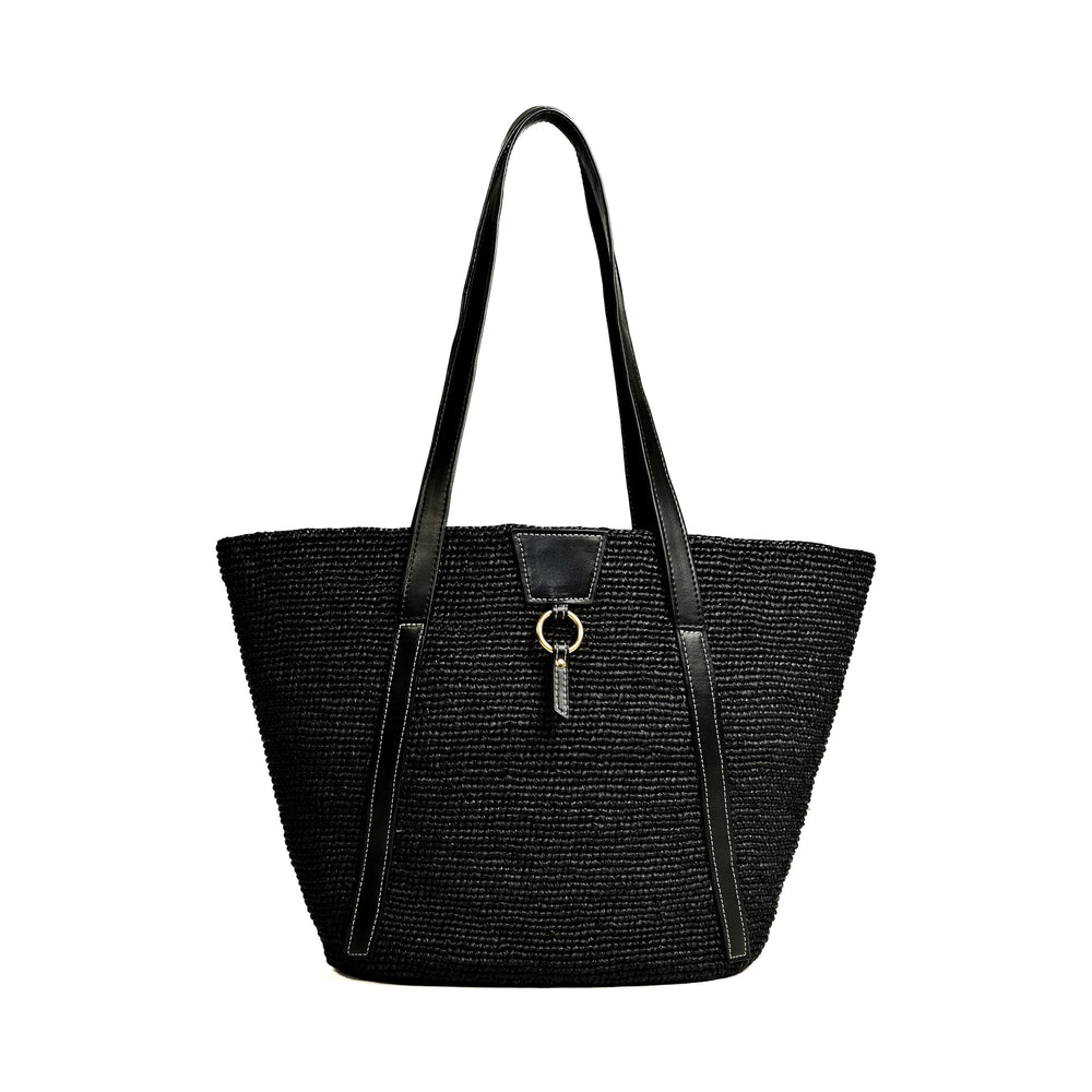 Sac à main vegan made in france Anjara panier en raphia noir et Uppeal alternative au cuir traditionnel, design intemporel, citadin look parisien et durable