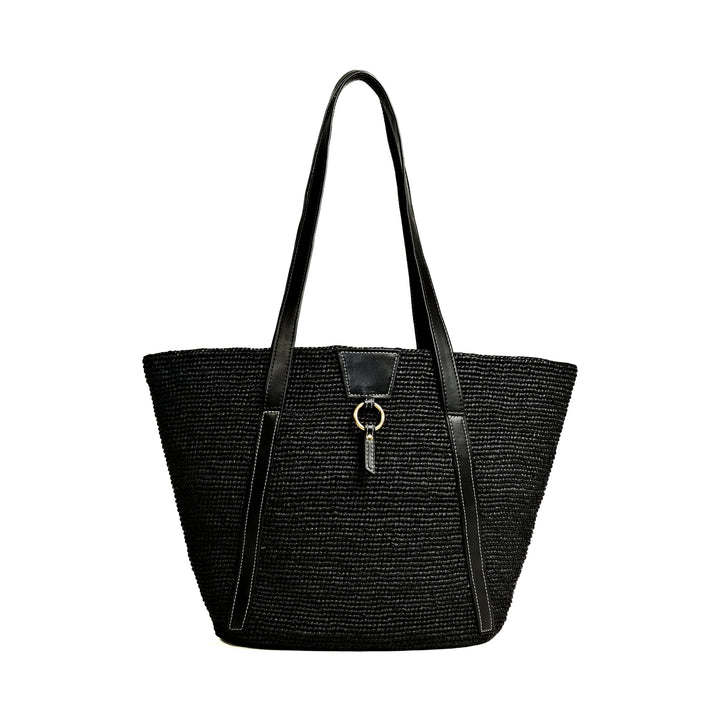 Sac à main vegan made in france Anjara panier en raphia noir et Uppeal alternative au cuir traditionnel, design intemporel, citadin look parisien et durable