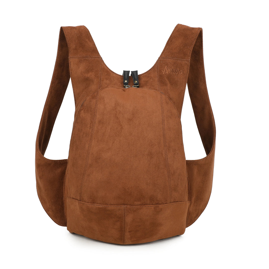 sac à dos en suedine vegan camel