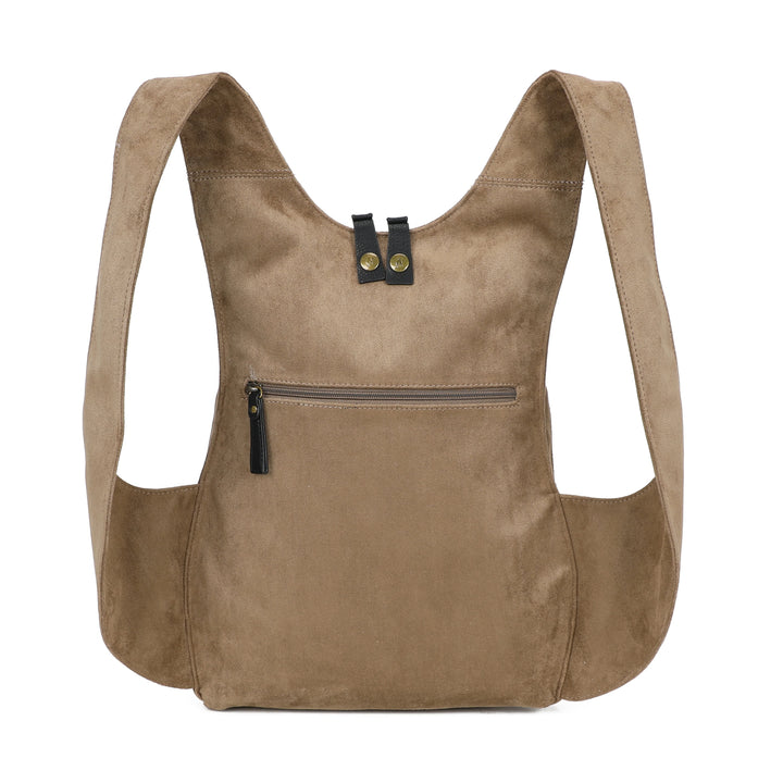 sac à dos en suedine vegan beige poche arrière caché