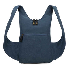 Charger l&#39;image dans la galerie, Sac à dos Estival Arsayo bleu marine jean toile confortable ergonomique antivol sécurise vegane arriere