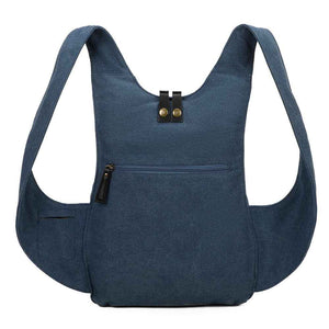 Sac à dos Estival Arsayo bleu marine jean toile confortable ergonomique antivol sécurise vegane arriere