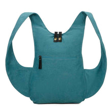 Charger l&#39;image dans la galerie, Sac à dos Estival Arsayo bleu turquoise toile confortable ergonomique antivol sécurise vegane arriere
