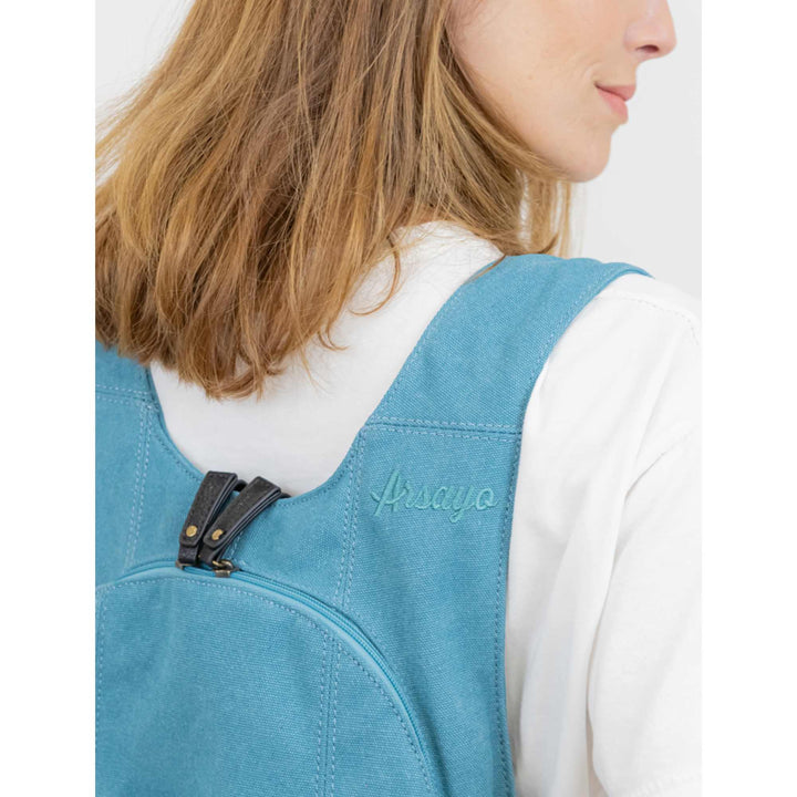 Sac à dos Estival Arsayo bleu turquoise toile confortable ergonomique antivol sécurise vegane porte arriere