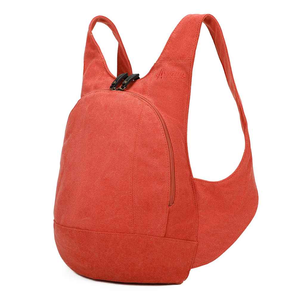Sac à dos Estival Arsayo orange saumon corail toile confortable ergonomique antivol sécurise vegane cote