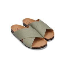Charger l'image dans la galerie, Vegane Unisex-Sandalen gepolstert flache überkreuzter Riemen grün