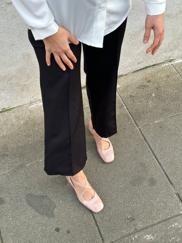 chaussures à talons en cuir vegan verni rose clair