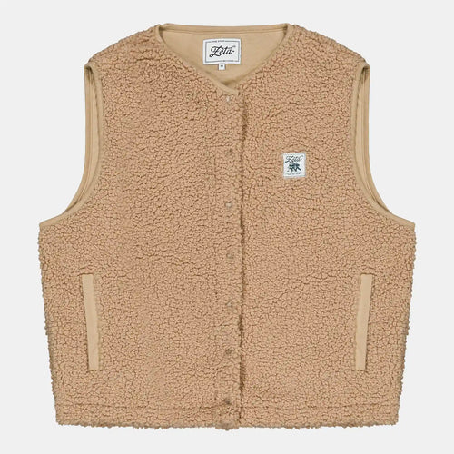 Veste-Polaire-Sherpa-sans-manche-couleur-camel-avec-boutons-à-pression- ultra-moltonnée-et-chaude