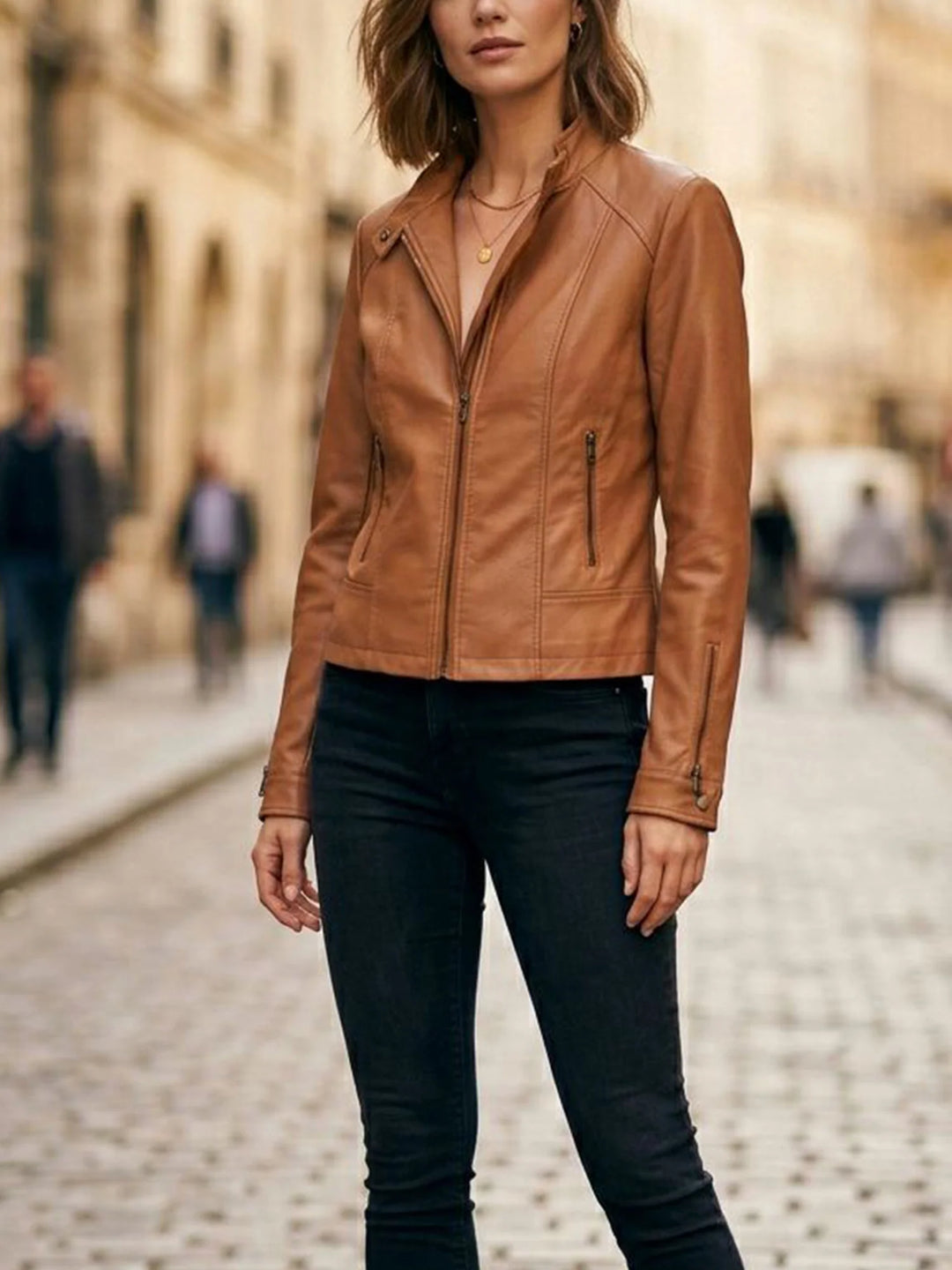 veste de moto vegan marron