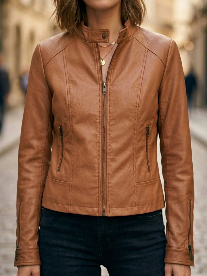 veste en cuir vegan marron femme