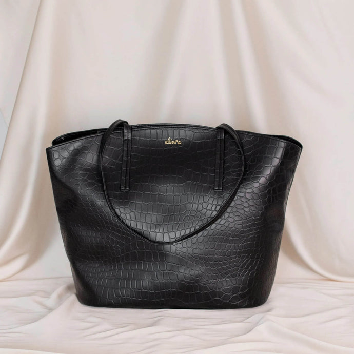 grand sac cabas vegan noir effet coco