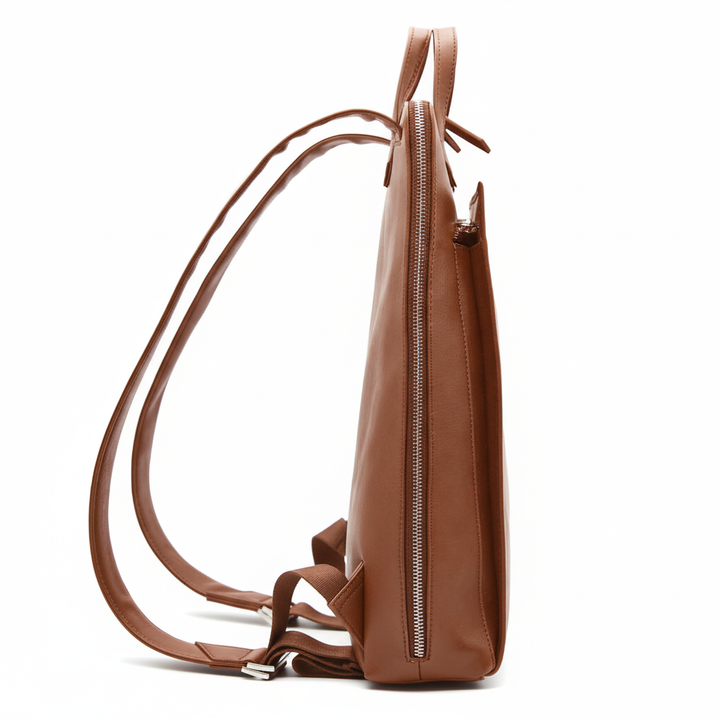Sac à dos  plat en cuir vegan marron pour ordinateur portable