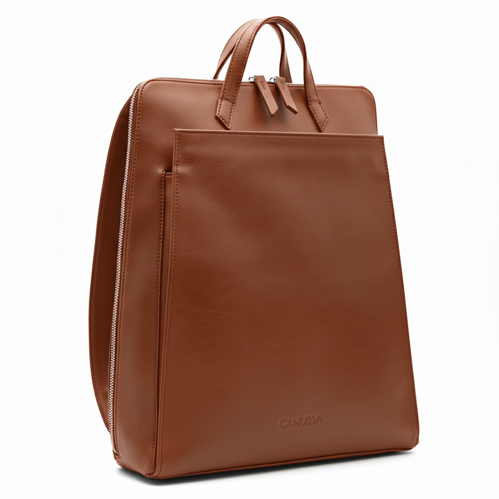 Sac à dos en cuir vegan marron pour ordinateur portable