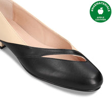 Charger l&#39;image dans la galerie, Scarpe donna vegane ballerina bicolore classico nero beige pelle mela Apple Skin | NAE