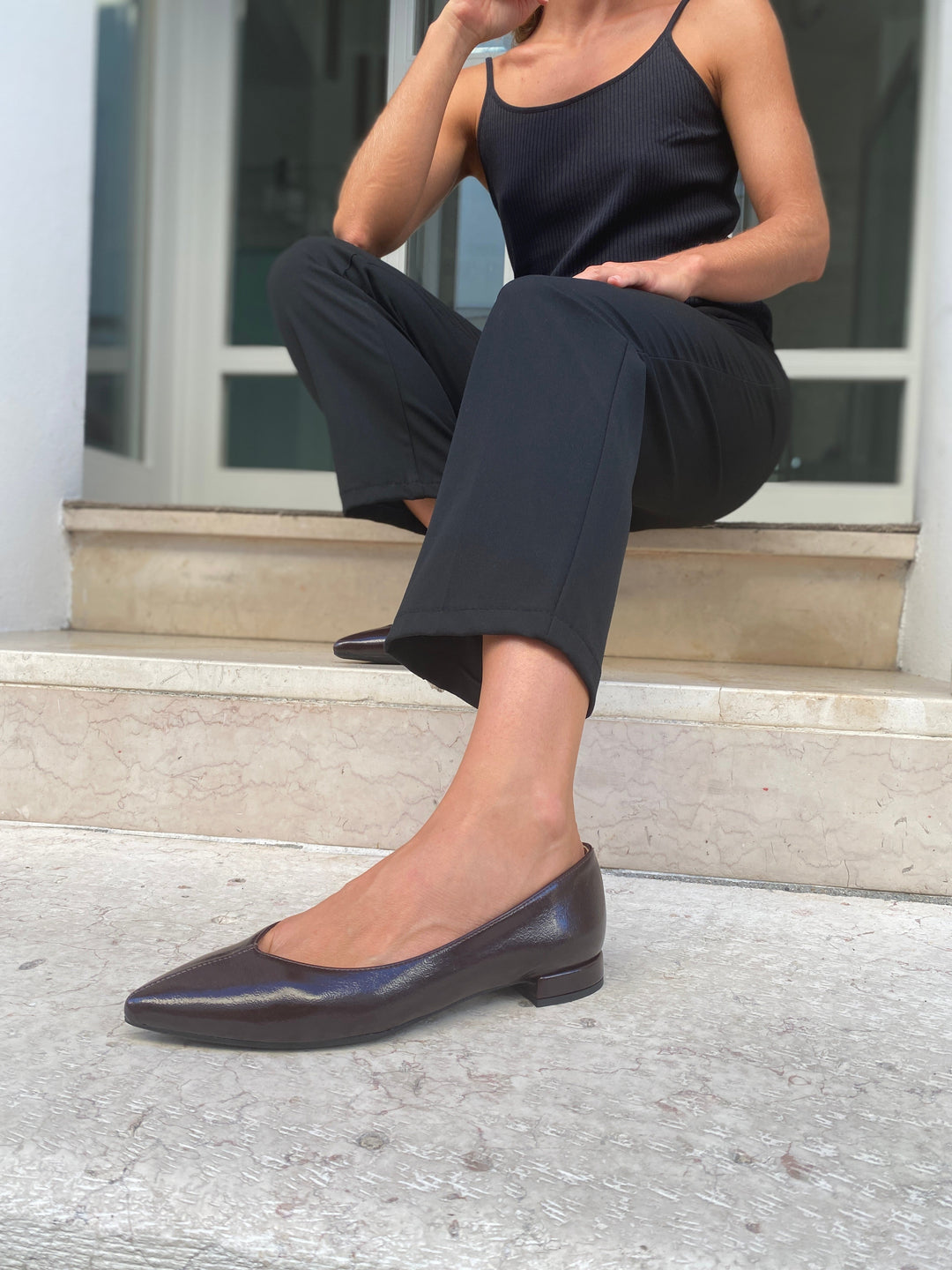 ballerines en cuir vegan marron glacé au style vintage avec bout pointu