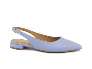 Ballerines slingback à bout pointu bleu en cuir vegan