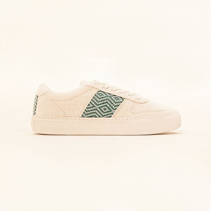 baskets vegan blanche avec  tissage ethnique marque N&