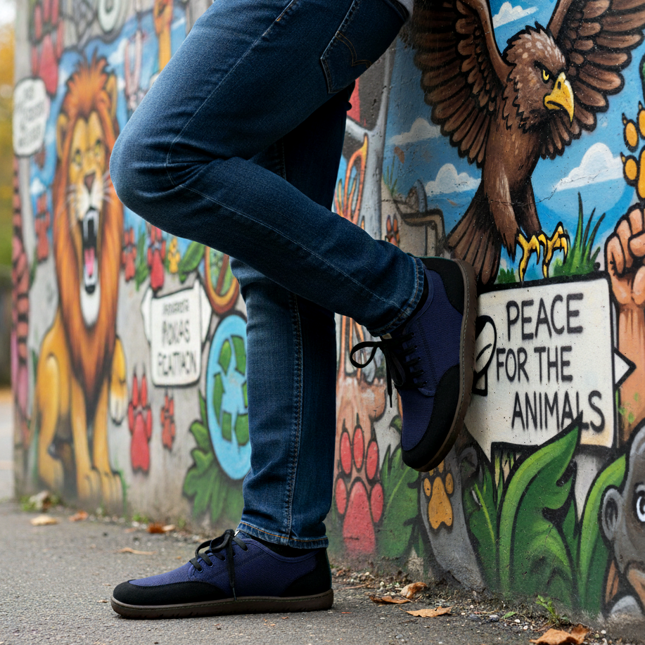 Baskets vegan Barefoot en toile bleu marine et noire