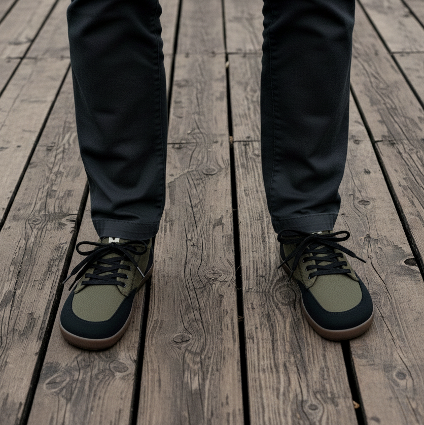 Baskets vegan Barefoot khaki et noire