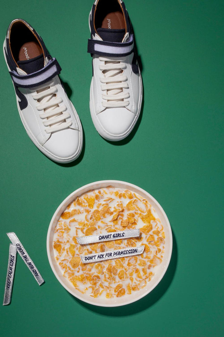 Straps personnalisés Master Mind argentés pour baskets vegan marine femme