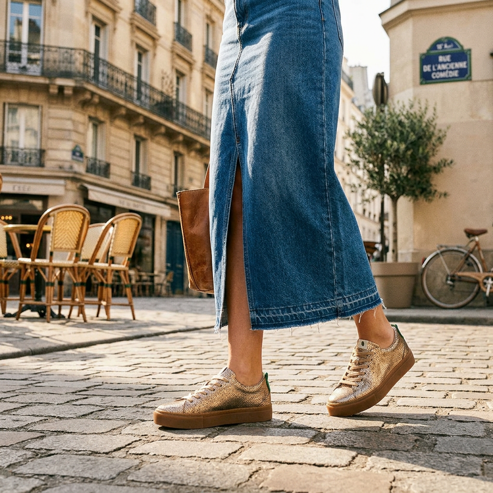 Baskets en cuir vegzan dorées