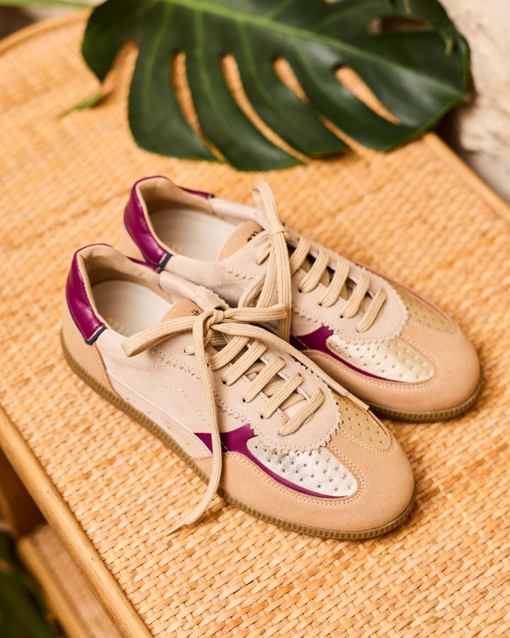 Baskets vegan de la marque Minuit sur Terre, modèle Rive Beige Doré