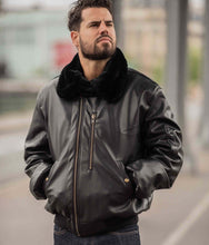 Charger l&#39;image dans la galerie, Blouson aviateur noir, vegan pour homme, Roland, sans cuir, intérieur doublé de fourrure synthétique made in France, fabriqué à Paris, matière italienne, écoresponsable, éthique, écologique, Peta approved et Animal free.