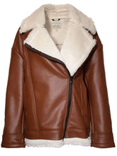 Load image into Gallery viewer, blouson aviateur vegan doublé sherpa marron