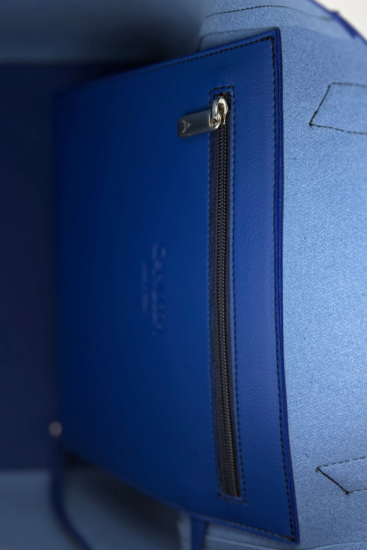 intérieur grand sac en cuir vegan bleu