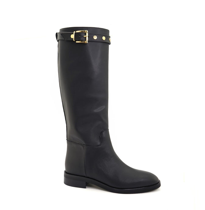 bottes noires en cuir vegan avec boucles en haut