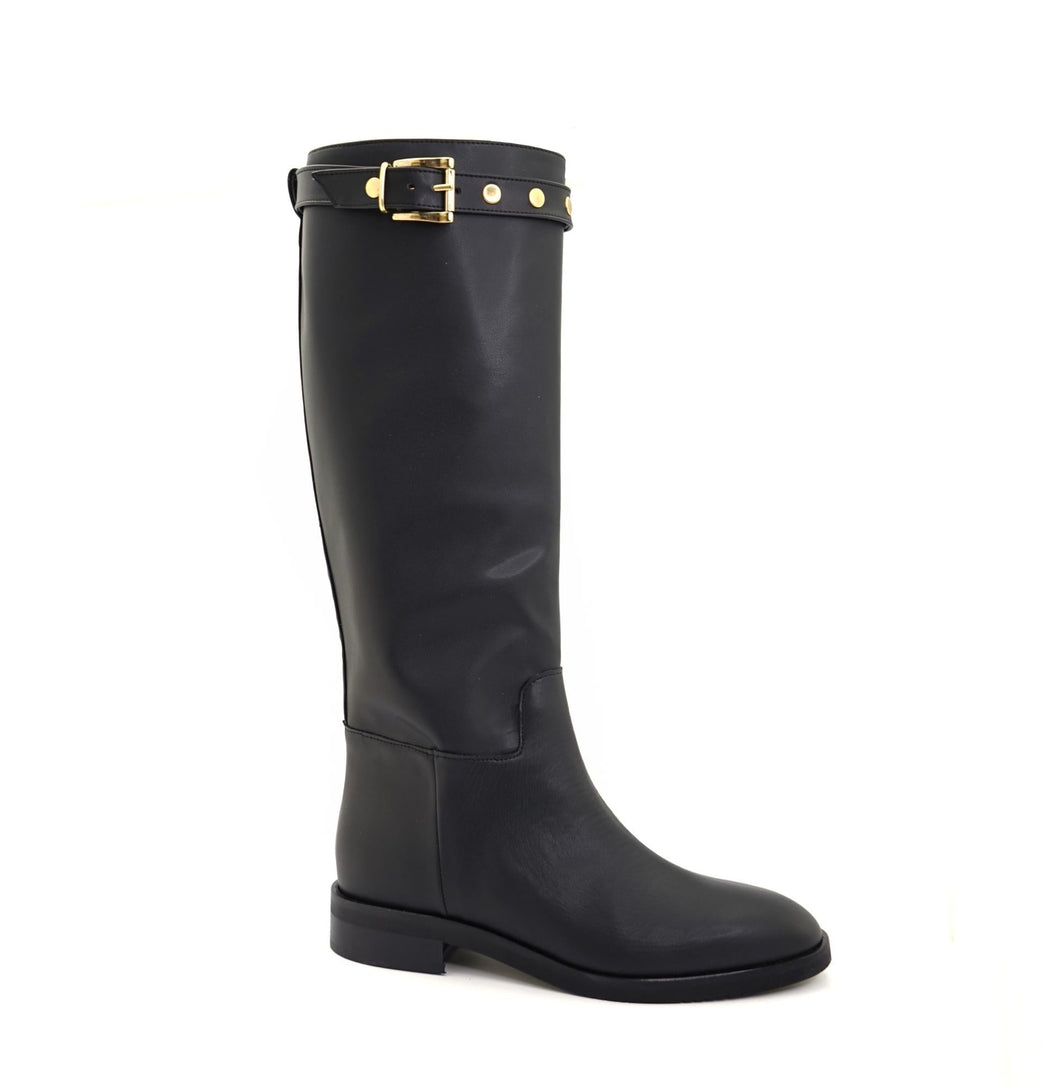 bottes noires en cuir vegan avec boucles en haut