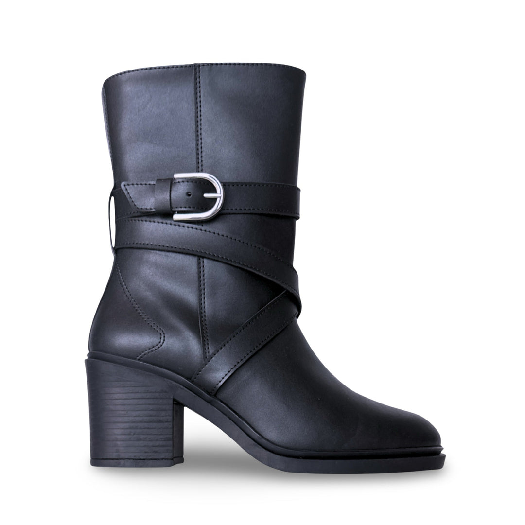 Bottes à talons bloc en Cuir Vegan Noir