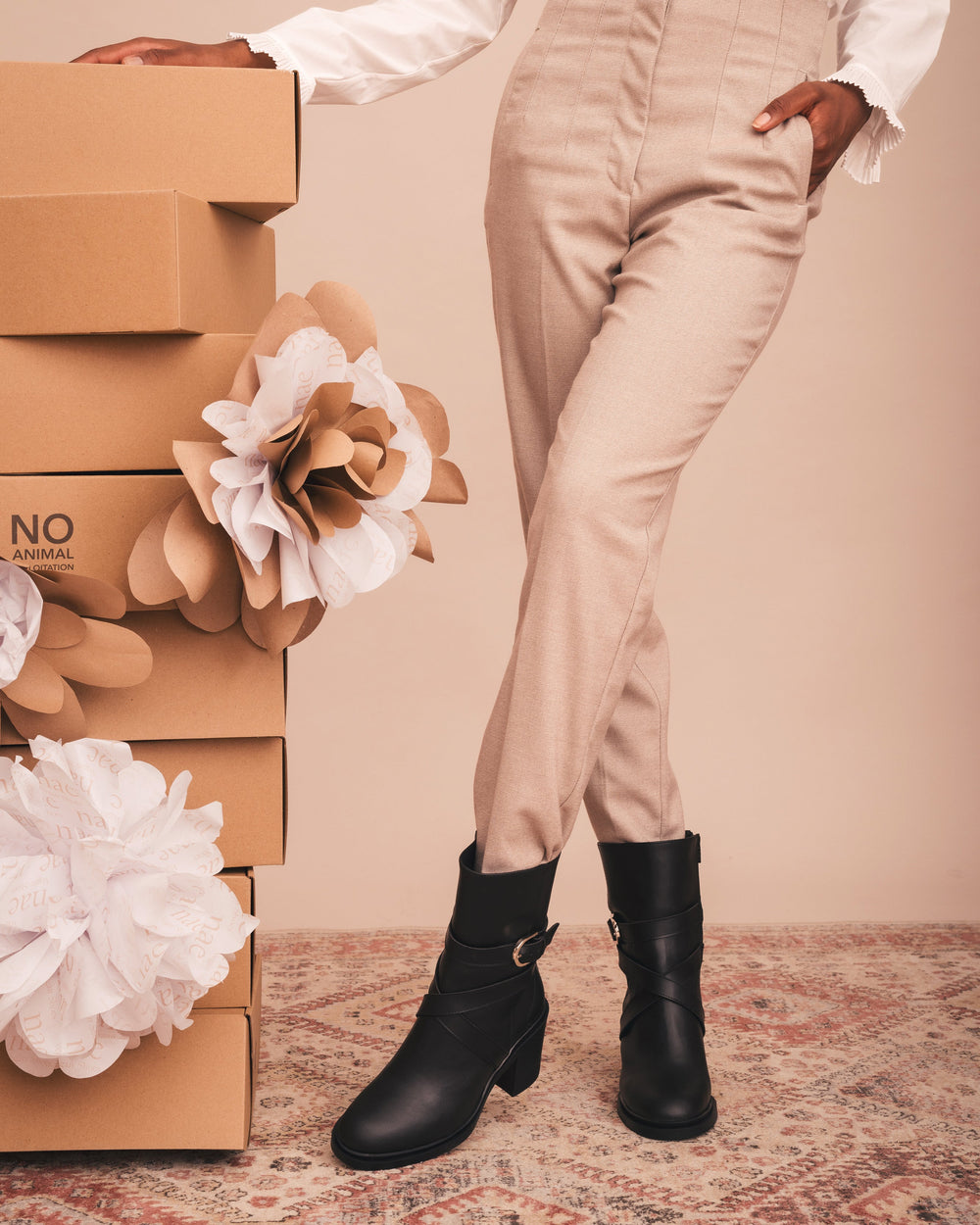 Bottes à talons bloc en Cuir Vegan Noir