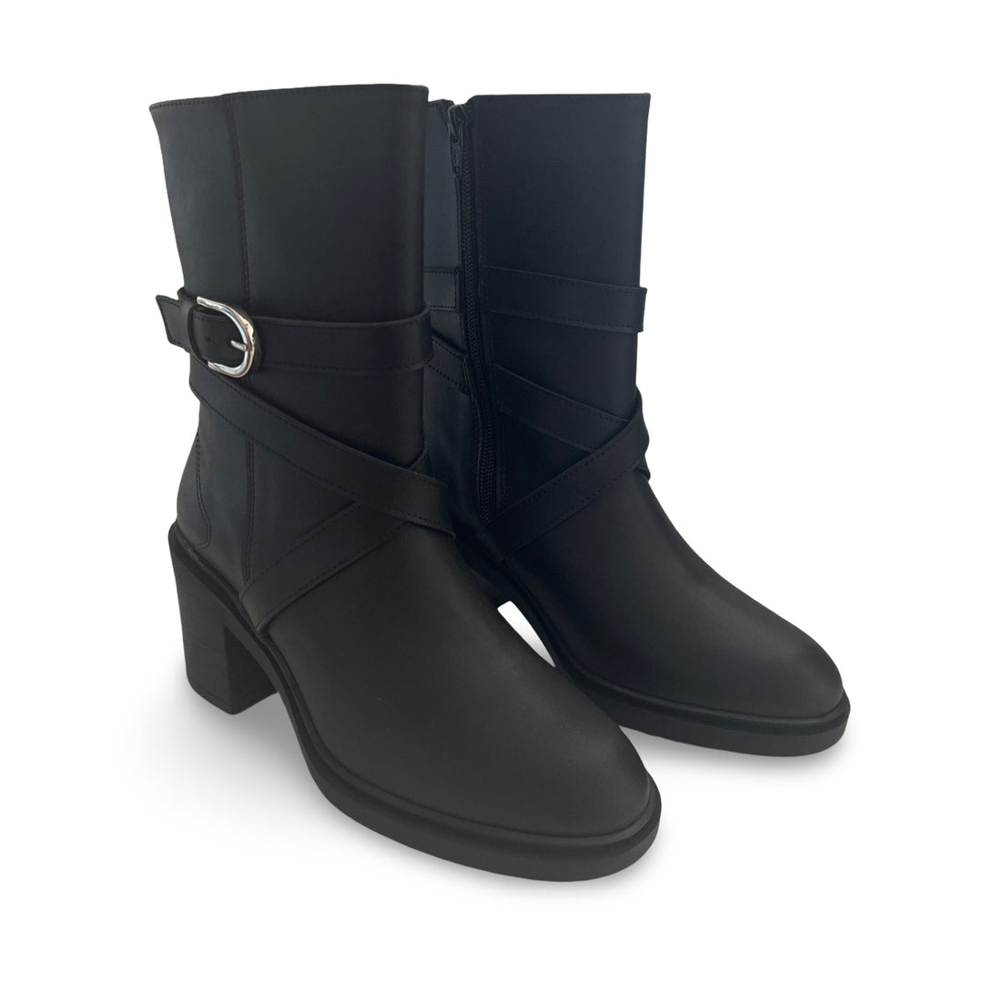 Bottes à talons bloc en Cuir Vegan Noir
